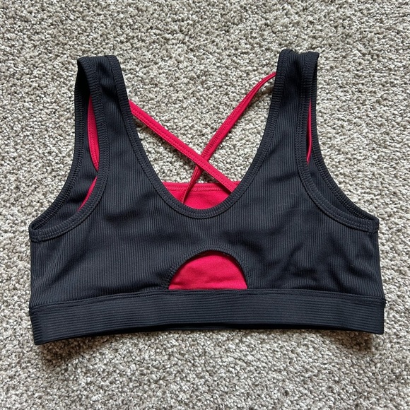 Juniors Avia Black and Red Sports Bra with Strappy Racerback - Picture 1 of 4